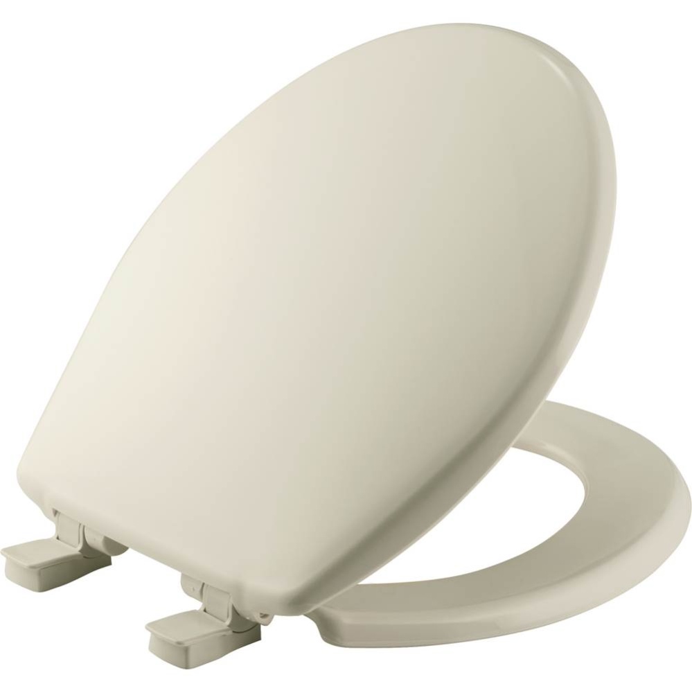 Round Plastic Toilet Seat in Biscuit with Easy-Clean and Change and Whisper-Close