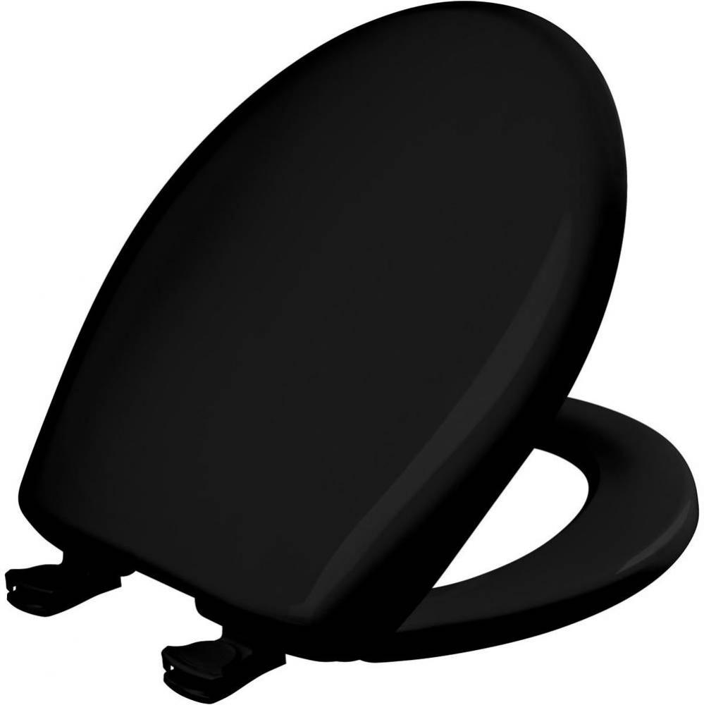 Round Plastic Toilet Seat with WhisperClose with EasyClean & Change Hinge and STA-TITE in Blac