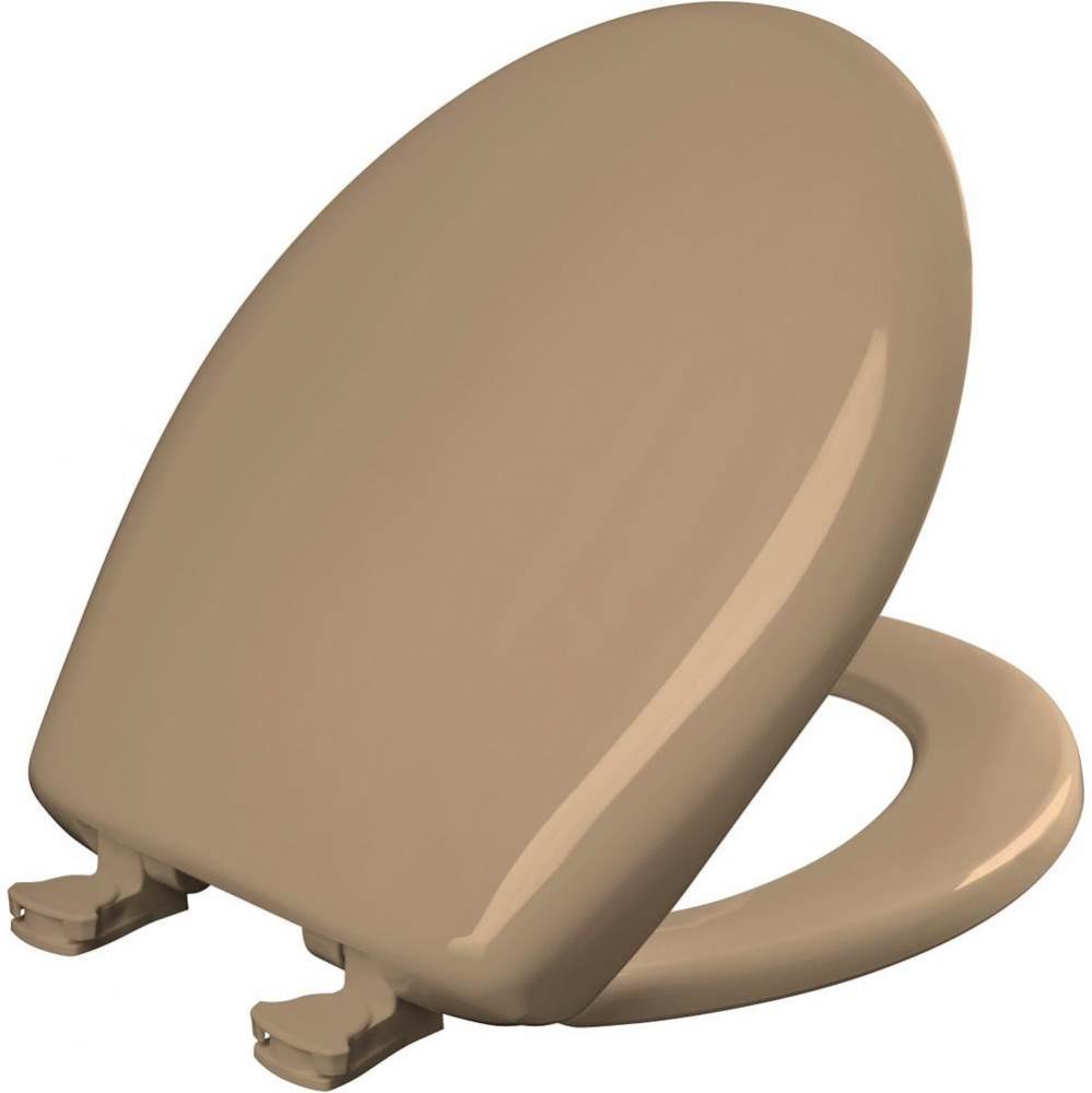 Round Plastic Toilet Seat with WhisperClose with EasyClean & Change Hinge and STA-TITE in Sand