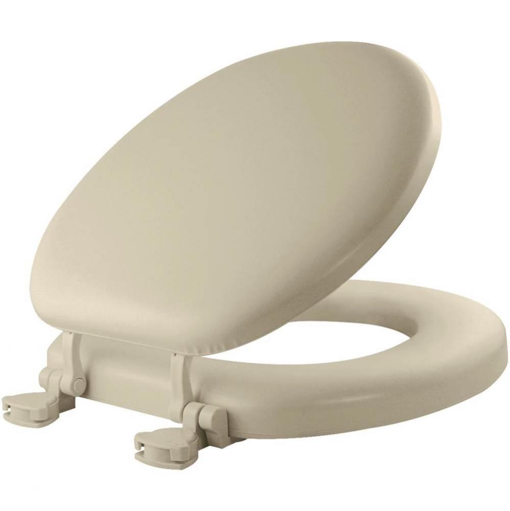Mayfair Round Cushioned Vinyl Soft Toilet Seat in Bone STA-TITE® Seat Fastening System™ and