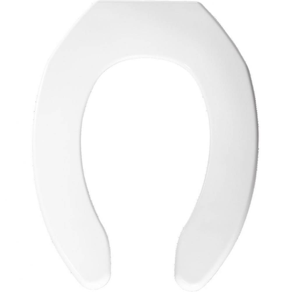 Church Elongated Plastic Open Front Less Cover Toilet Seat in White with Self-Sustaining Check Hin