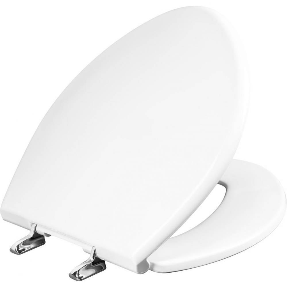 Round/Elongated Paramont Plastic Toilet Seat with Chrome Hinge and STA-TITE in White