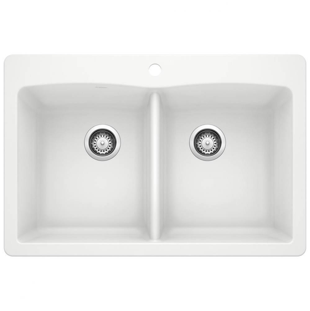 Diamond SILGRANIT 33'' 50/50 Double Bowl Dual Mount Kitchen Sink - White