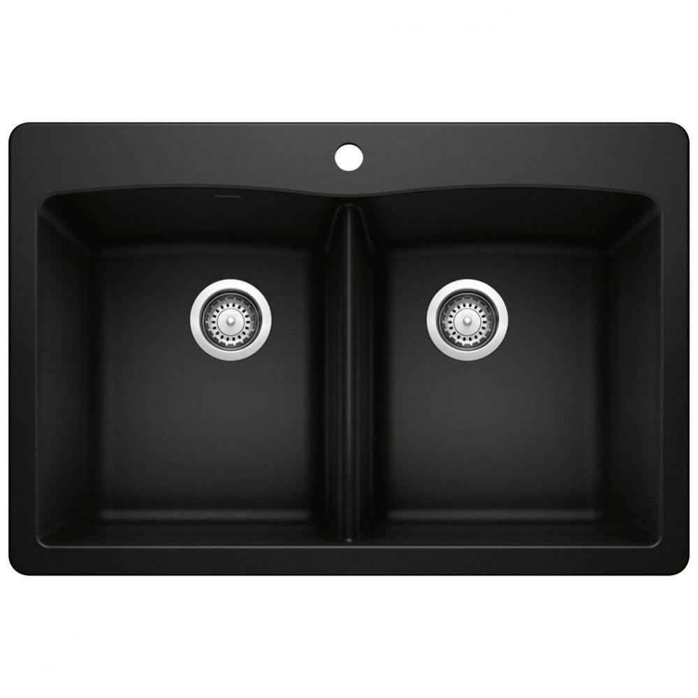 Diamond SILGRANIT 33'' 50/50 Double Bowl Dual Mount Kitchen Sink - Coal Black