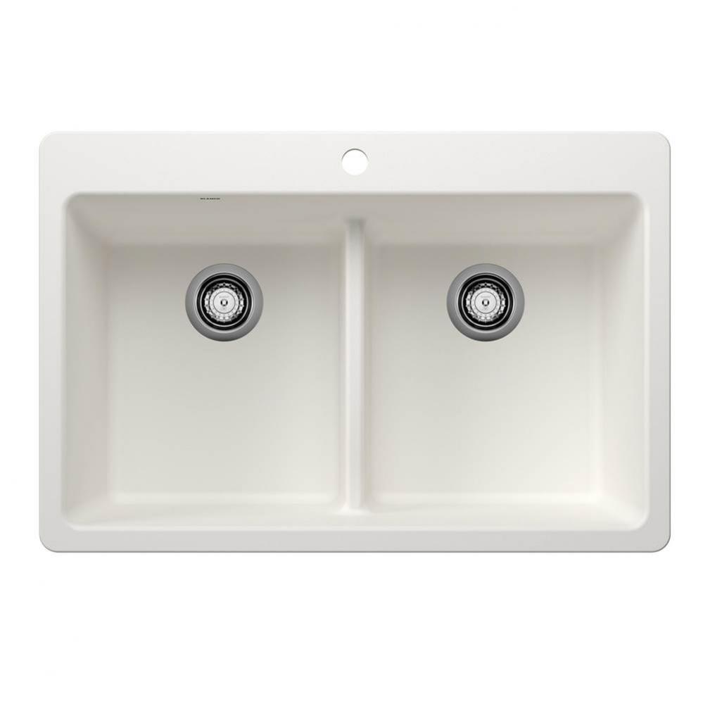 Liven SILGRANIT 33'' 50/50 Double Bowl Dual Mount Kitchen Sink with Low Divide - White