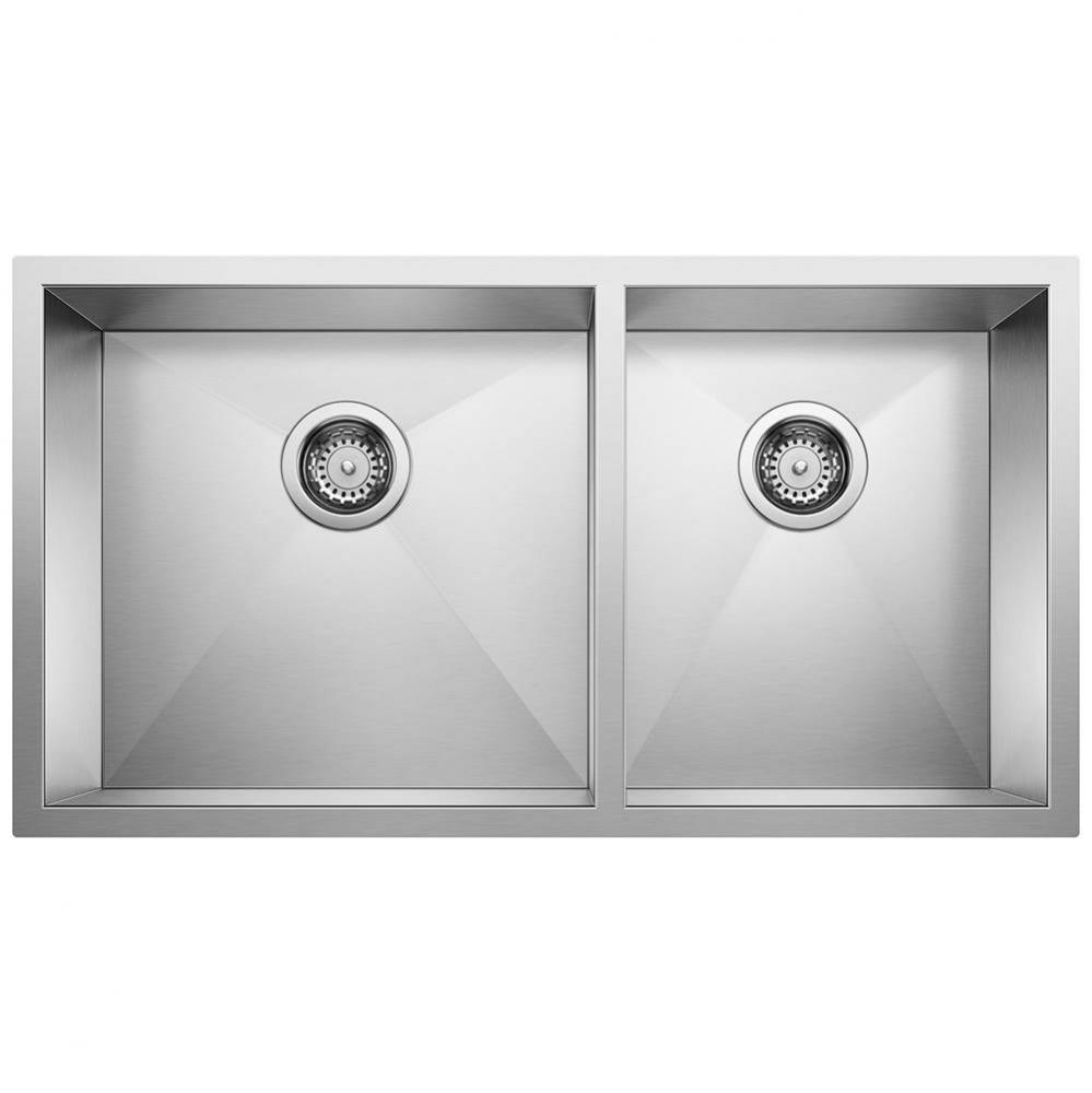 Quatrus R0 33'' 60/40 Double Bowl Undermount Stainless Kitchen Sink