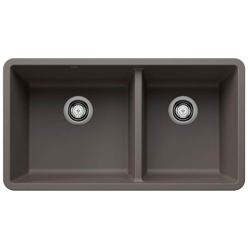 Precis SILGRANIT 33'' 60/40 Double Bowl Undermount Kitchen Sink - Volcano Gray