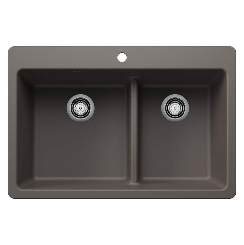 Liven SILGRANIT 33'' 60/40 Double Bowl Dual Mount Kitchen Sink with Low Divide - Volcano