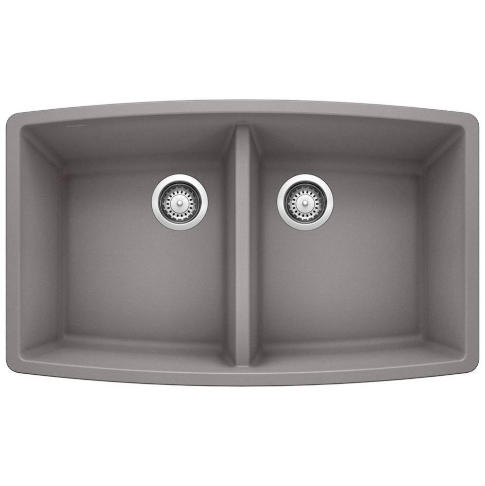Performa SILGRANIT 33'' 50/50 Double Bowl Undermount Kitchen Sink - Metallic Gray