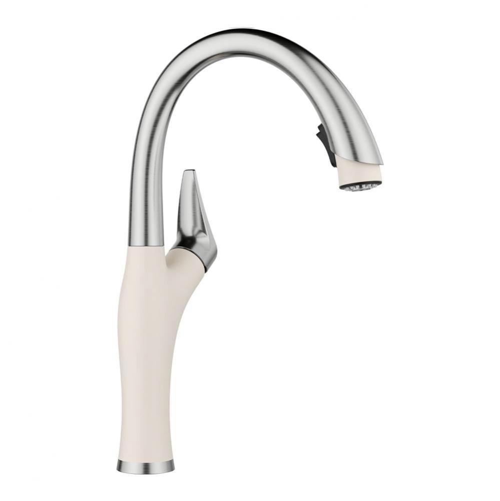 Artona Pull-Down Dual-Spray Kitchen Faucet - PVD Steel/Soft White