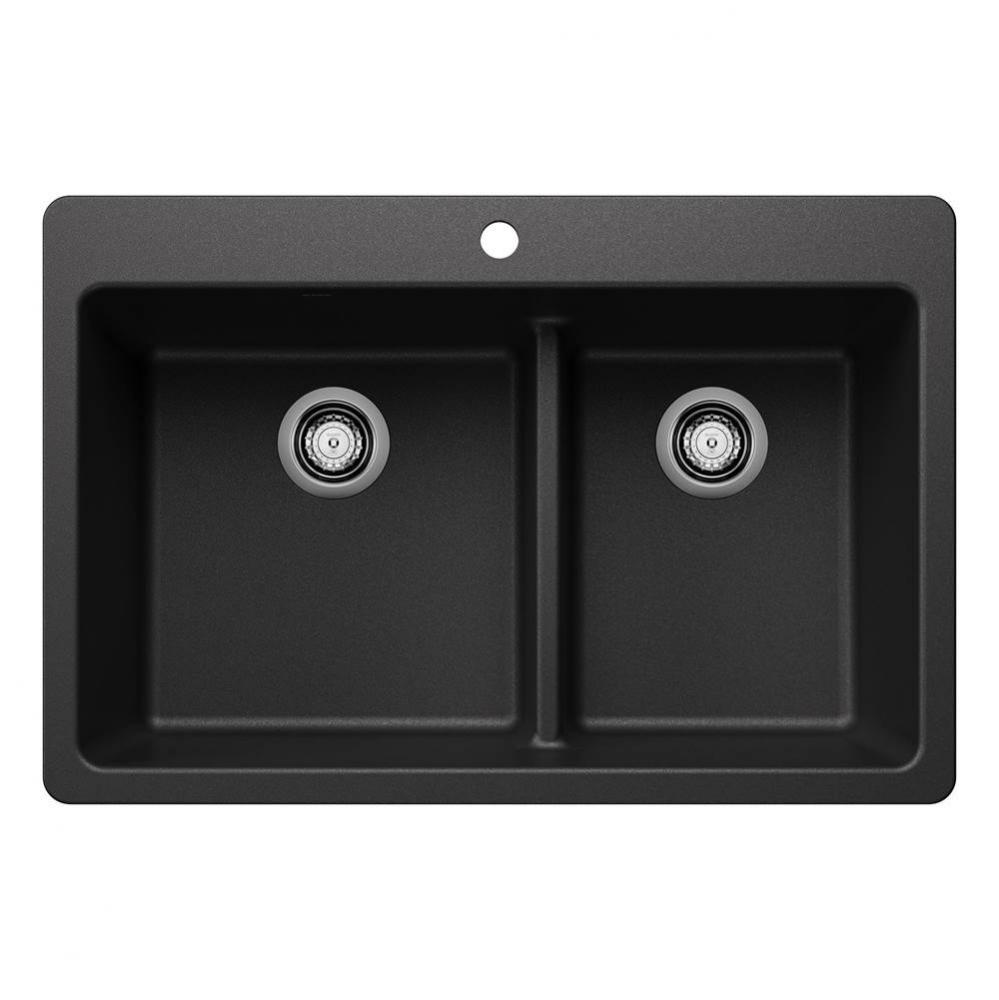 Liven SILGRANIT 33'' 60/40 Double Bowl Dual Mount Kitchen Sink with Low Divide - Anthrac