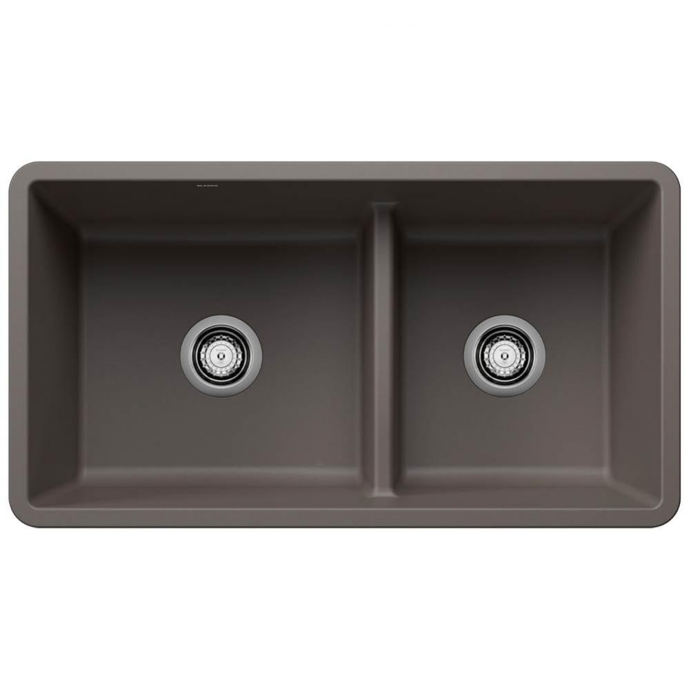 Precis SILGRANIT 33'' 60/40 Reversible Double Bowl Undermount Kitchen Sink with Low Divi