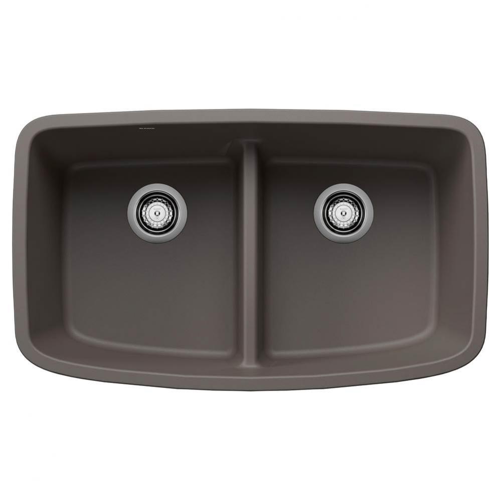 Valea SILGRANIT 32'' 50/50 Double Bowl Undermount Kitchen Sink with Low Divide - Volcano