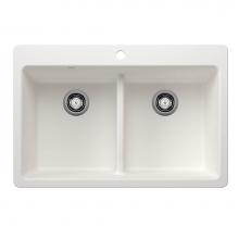 Blanco 443205 - Liven SILGRANIT 33'' 50/50 Double Bowl Dual Mount Kitchen Sink with Low Divide - White