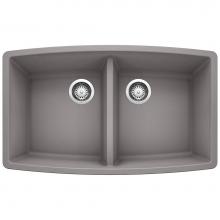 Blanco 440072 - Performa SILGRANIT 33'' 50/50 Double Bowl Undermount Kitchen Sink - Metallic Gray