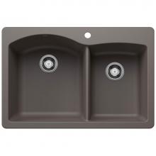 Blanco 443100 - Diamond SILGRANIT 33'' 60/40 Double Bowl Dual Mount Kitchen Sink - Volcano Gray