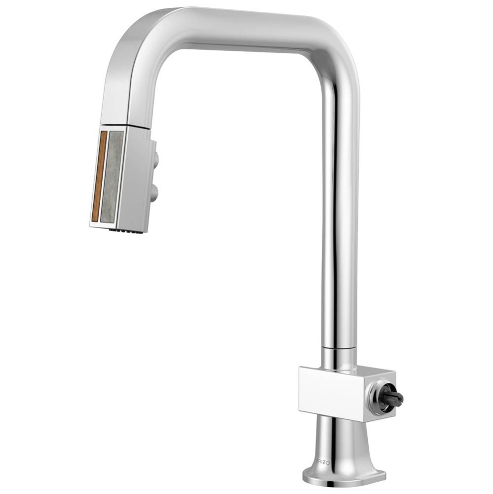 Frank Lloyd Wright Pull-Down Kitchen Faucet with Square Spout and Wood/Concrete Wand - Less Handle