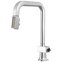 Brizo 63023LF-PCWDLHP - Frank Lloyd Wright Pull-Down Kitchen Faucet with Square Spout and Wood/Concrete Wand - Less Handle