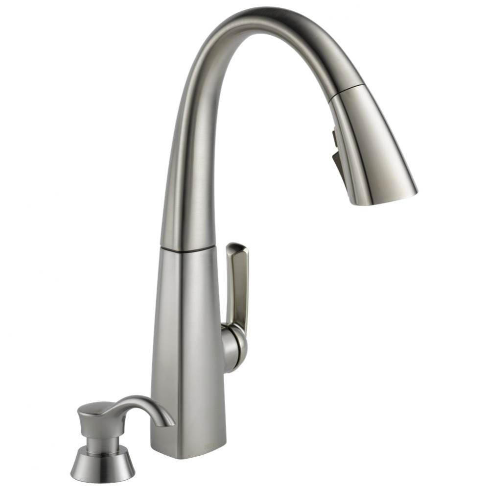 Arc Single Handle Pull-Down Kitchen Faucet with Soap Dispenser and ShieldSpray® Technology