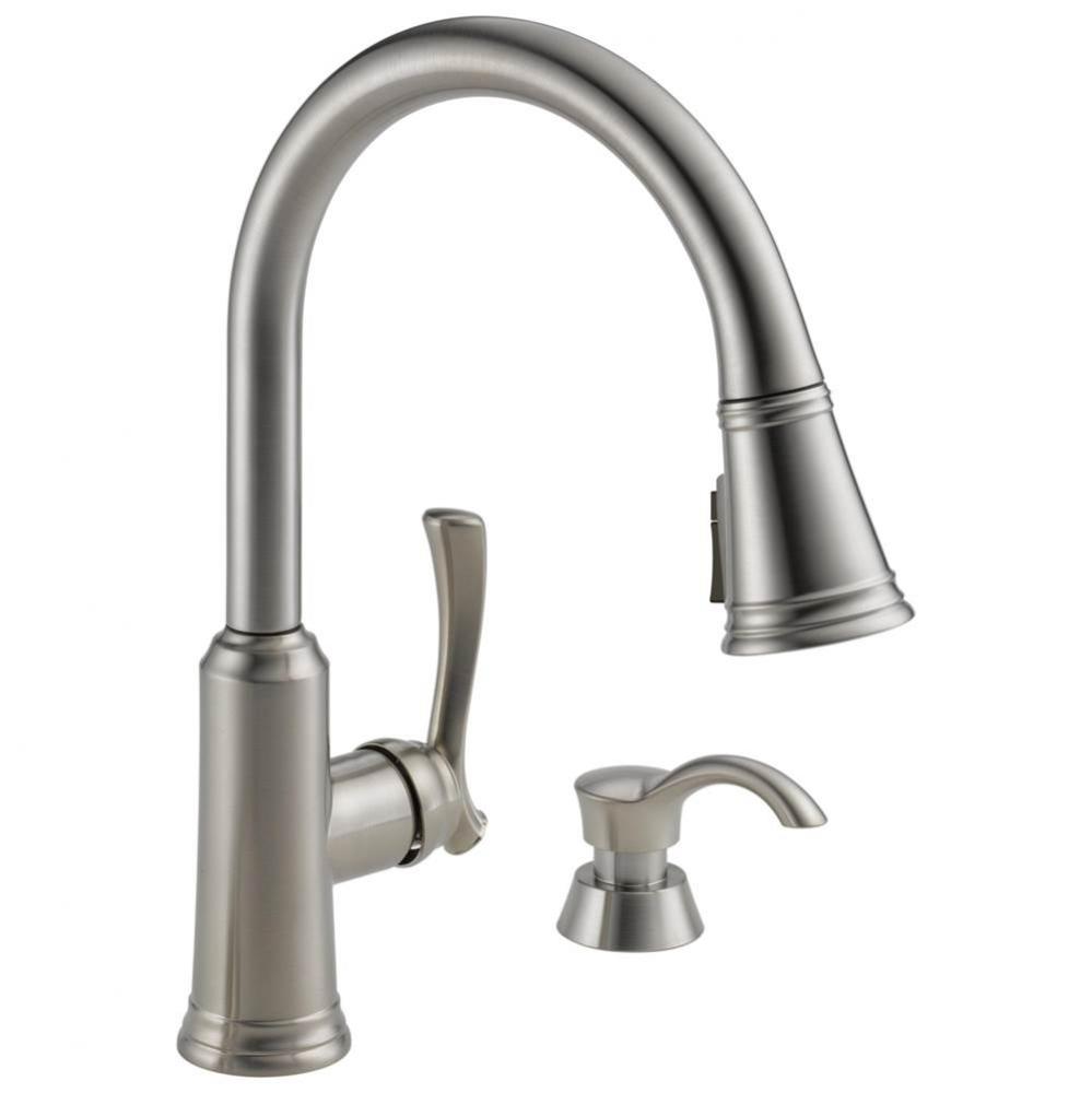 Lakeview® Single Handle Pull-Down Kitchen Faucet with Soap Dispenser and ShieldSpray® Te