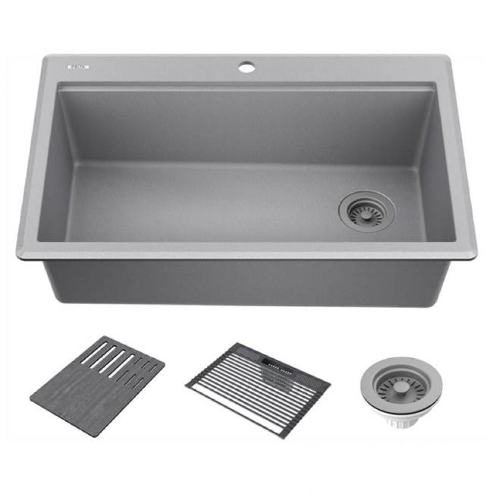 Everest™ 33'' Granite Composite Workstation Kitchen Sink Drop-In Top Mount Single Bowl