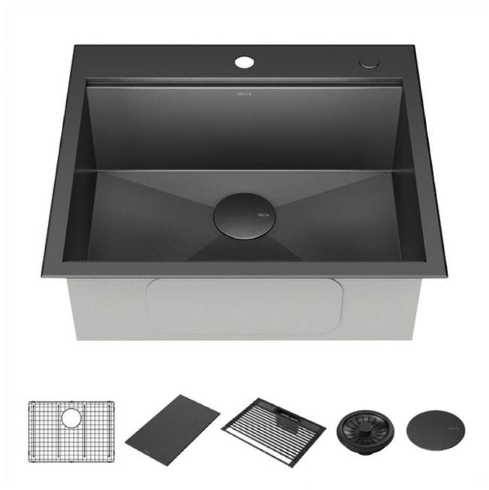 Rivet™ 25'' Workstation Kitchen Sink Drop-In Top Mount 16 Gauge Stainless Steel Single