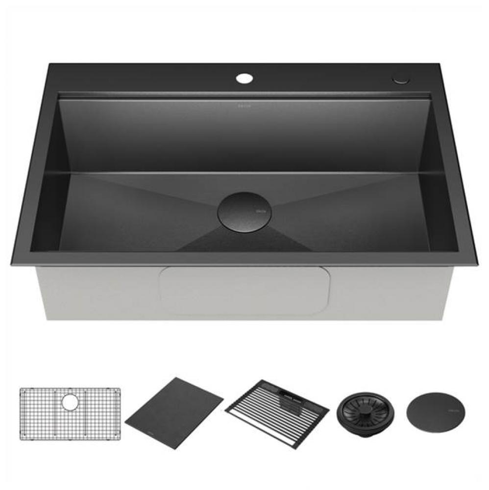 Rivet™ 33'' Workstation Kitchen Sink Drop-In Top Mount 16 Gauge Stainless Steel Single