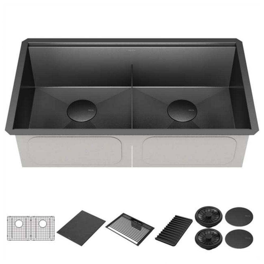 Rivet™ 33'' Workstation Kitchen Sink Undermount 16 Gauge Stainless Steel Double Bowl i