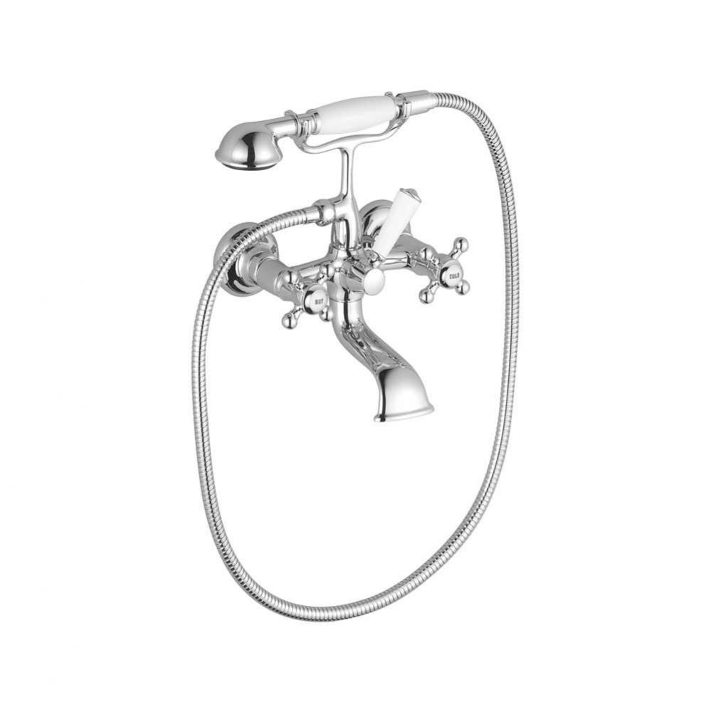 Tub Mixer For Wall-Mounted Installation With Hand Shower Set In Polished Chrome