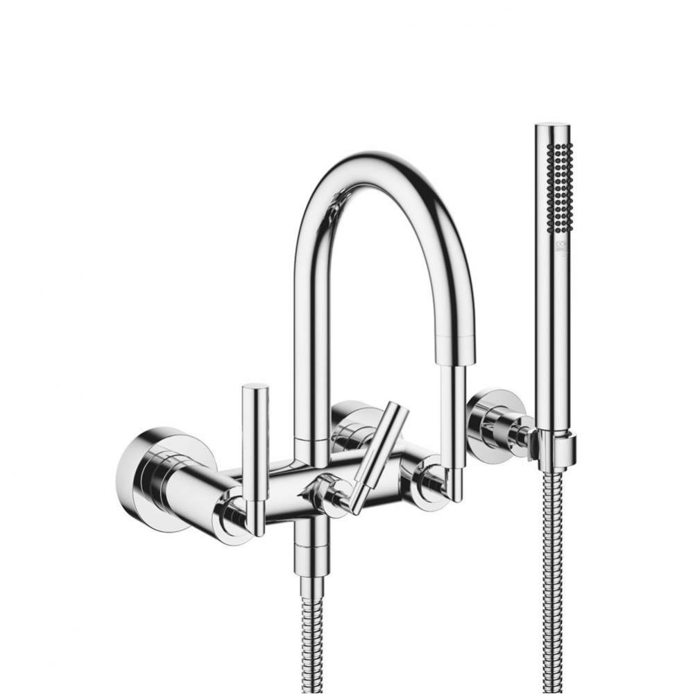 Tara Tub Mixer For Wall-Mounted Installation With Hand Shower Set In Polished Chrome