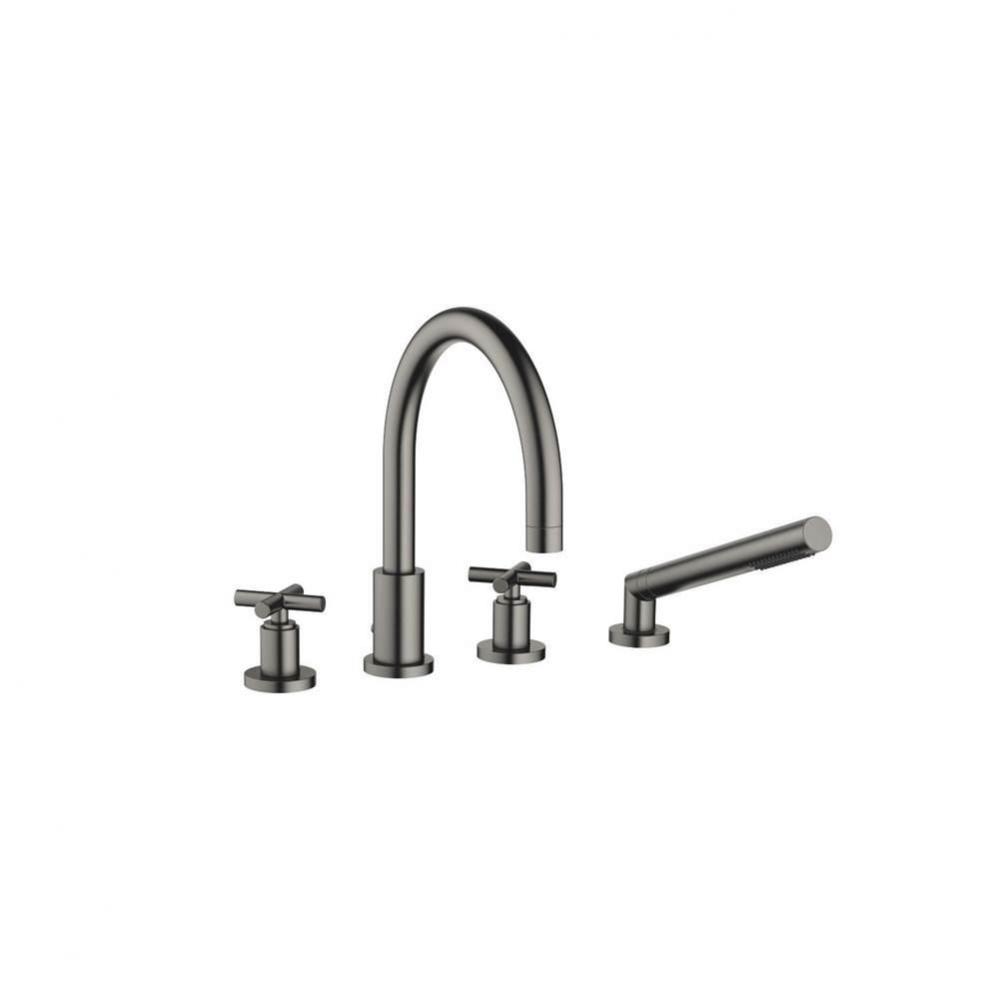 Tara Deck-Mounted Tub Mixer, With Hand Shower Set For Deck-Mounted Tub Installation In Dark Platin