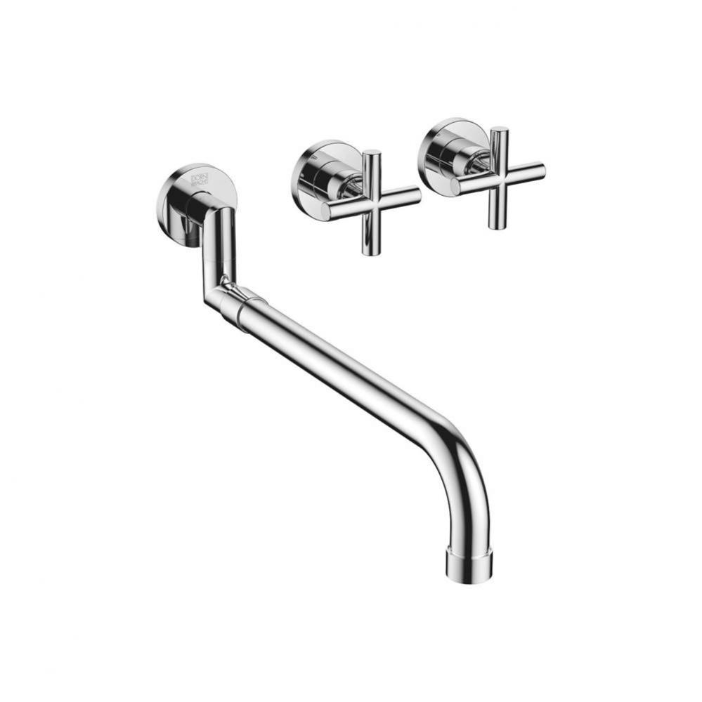 Tara Wall-Mounted Three-Hole Kitchen Mixer With Pull-Out Spout In Polished Chrome