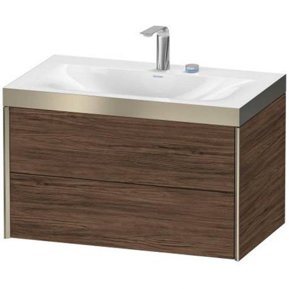 Duravit XViu Two Drawer C-Bonded Wall-Mount Vanity Kit Walnut Dark