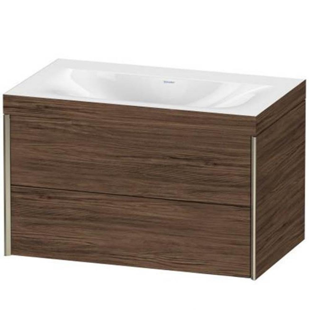 Duravit XViu Two Drawer C-Bonded Wall-Mount Vanity Kit Walnut Dark