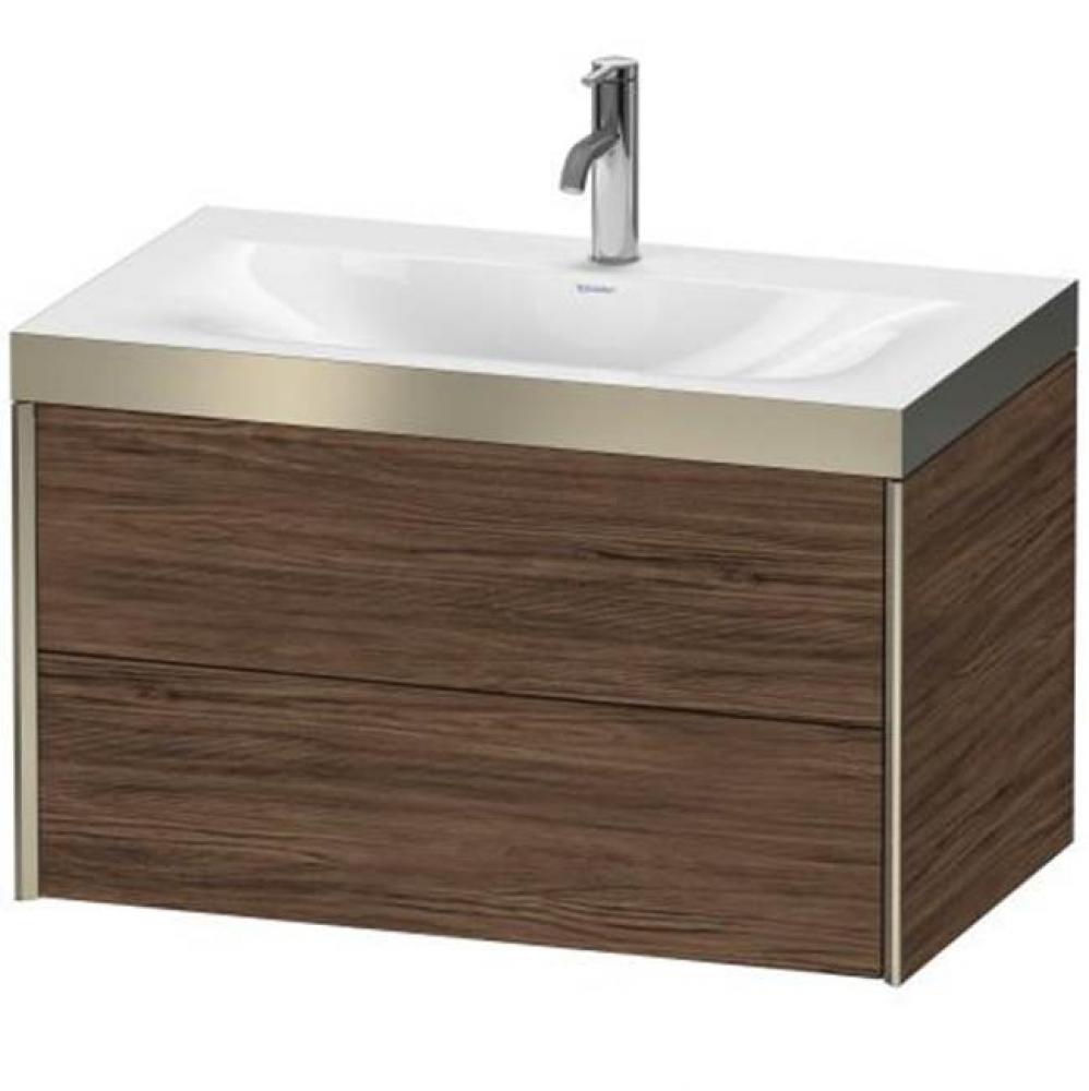 Duravit XViu Two Drawer C-Bonded Wall-Mount Vanity Kit Walnut Dark