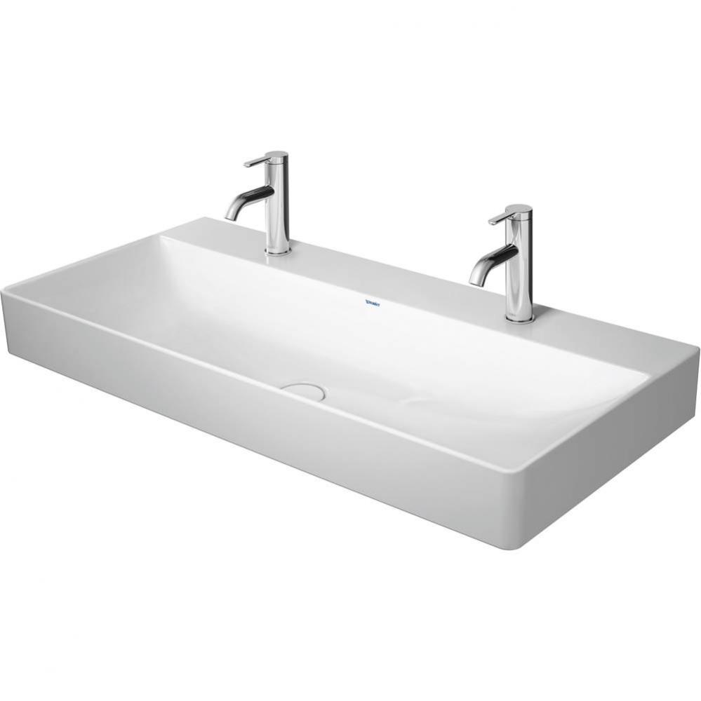 Duravit DuraSquare 39 3/8'' Rectangular Wall Mounted Sink in White with Two Sets of Sing