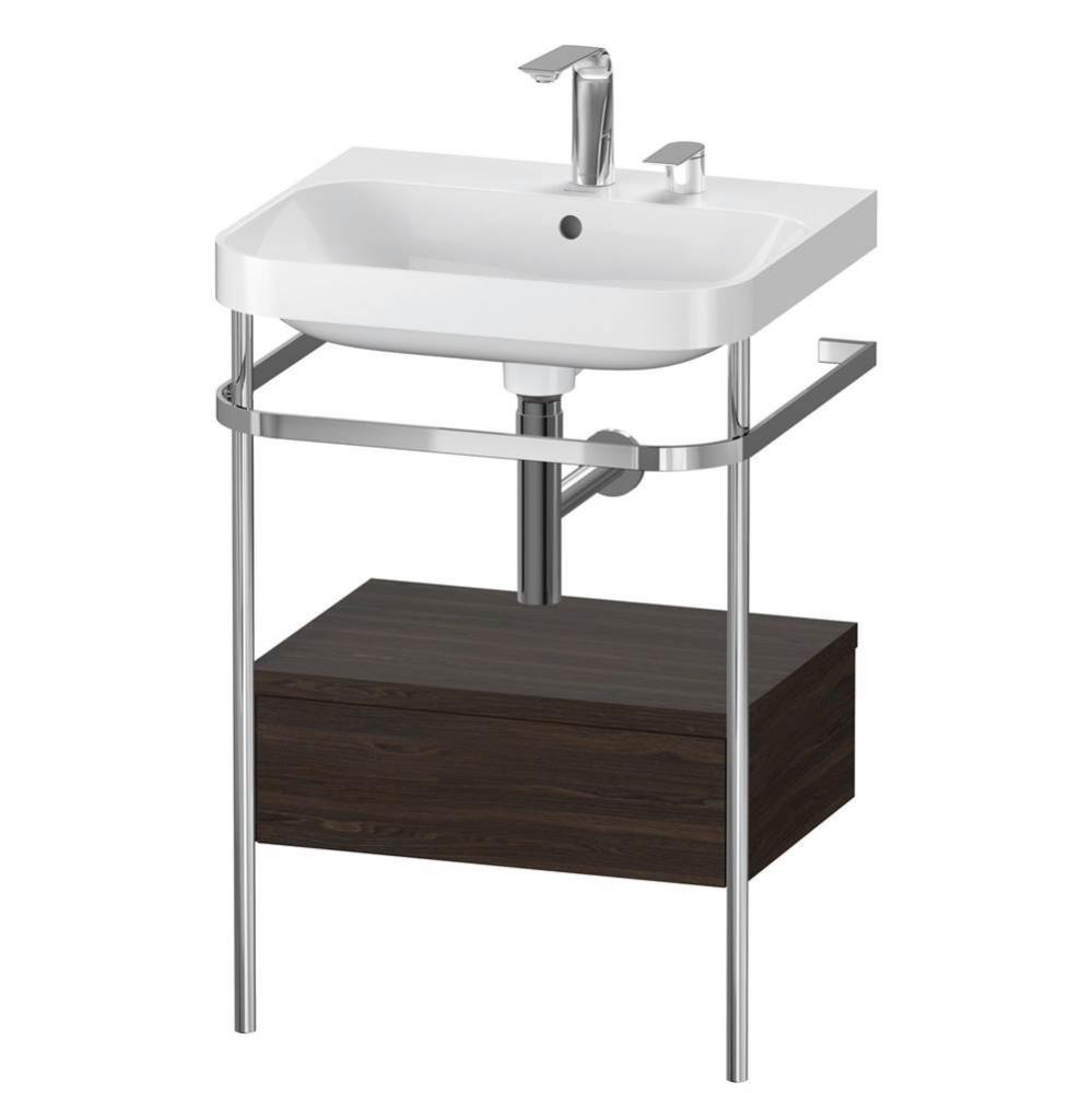 Happy D.2 Plus C-Shaped Vanity Kit with Sink and Metal Console Walnut Brushed