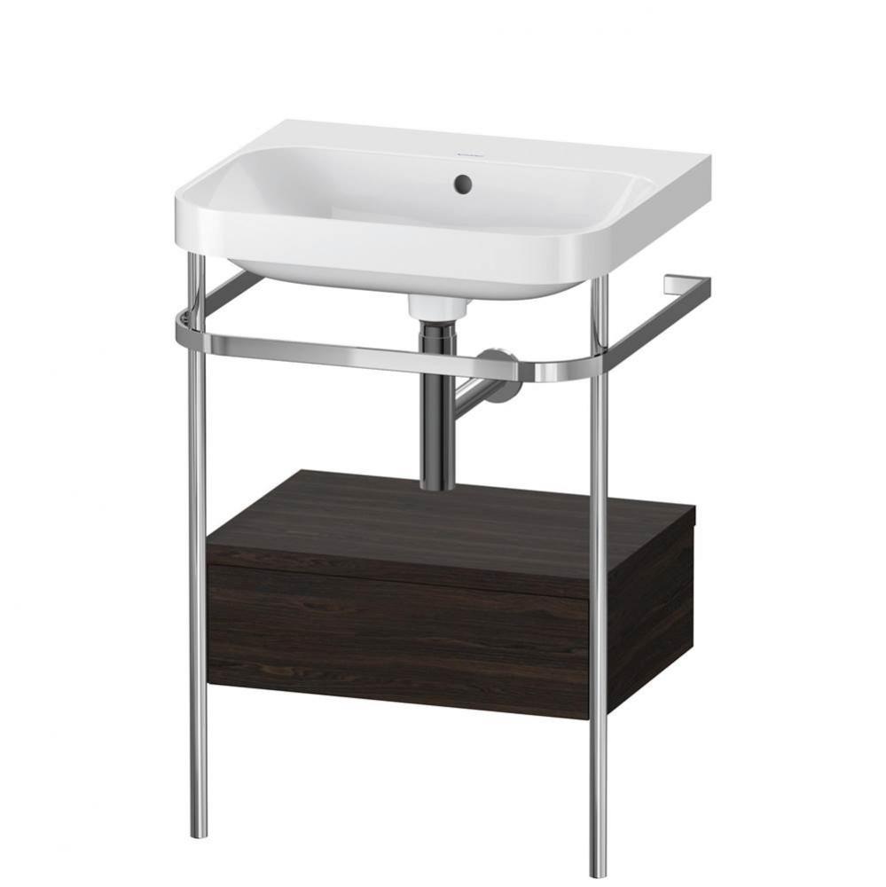 Happy D.2 Plus C-Shaped Vanity Kit with Sink and Metal Console Walnut Brushed