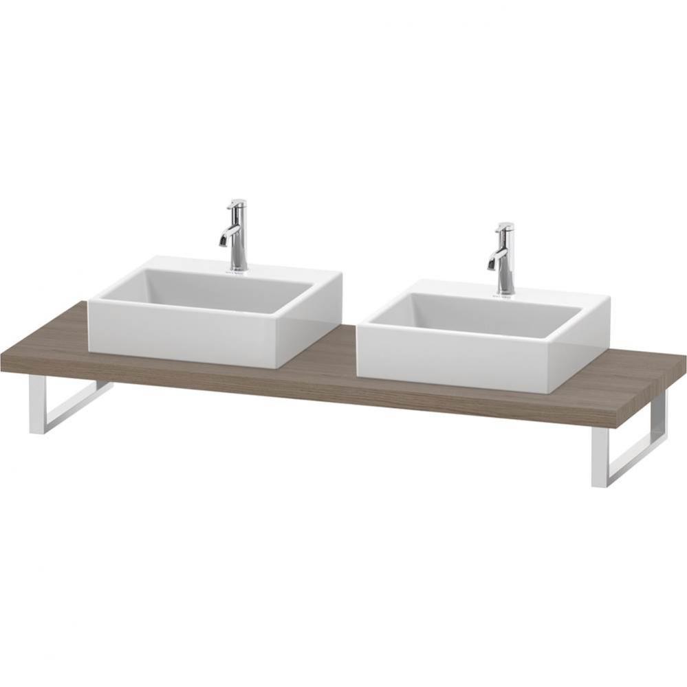 L-Cube Console with Two Sink Cut-Outs Oak Terra