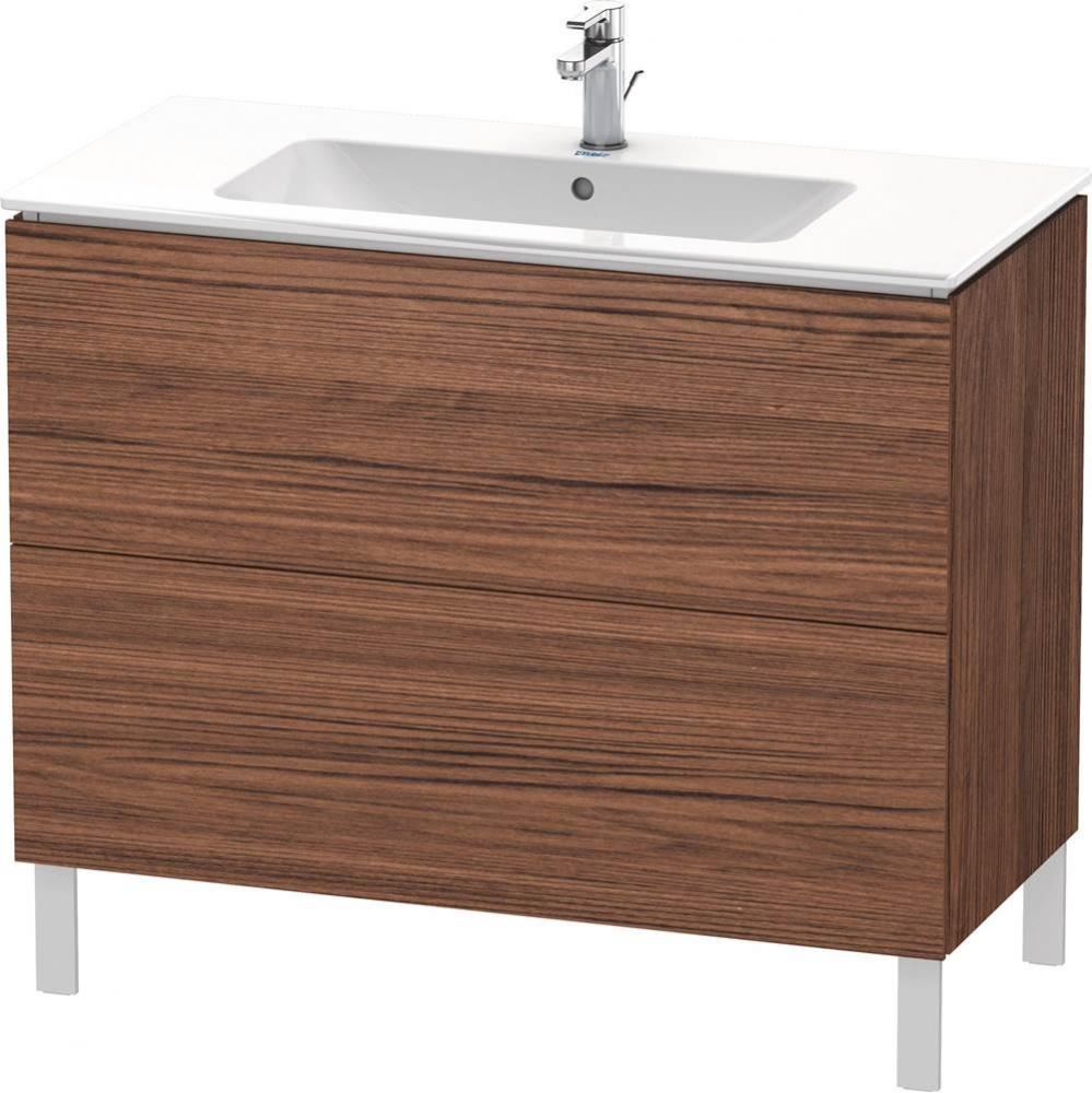 Duravit L-Cube 40 1/8'' Wall Mount Two Drawer Single Vanity Cabinet in Dark Walnut, Sink