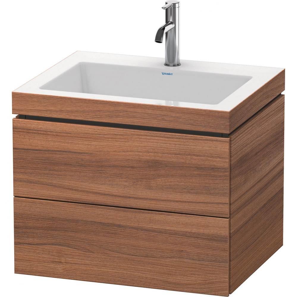 Duravit L-Cube 23 5/8'' Wall Mount Two Drawer c-bonded Single Vanity in Natural Walnut,