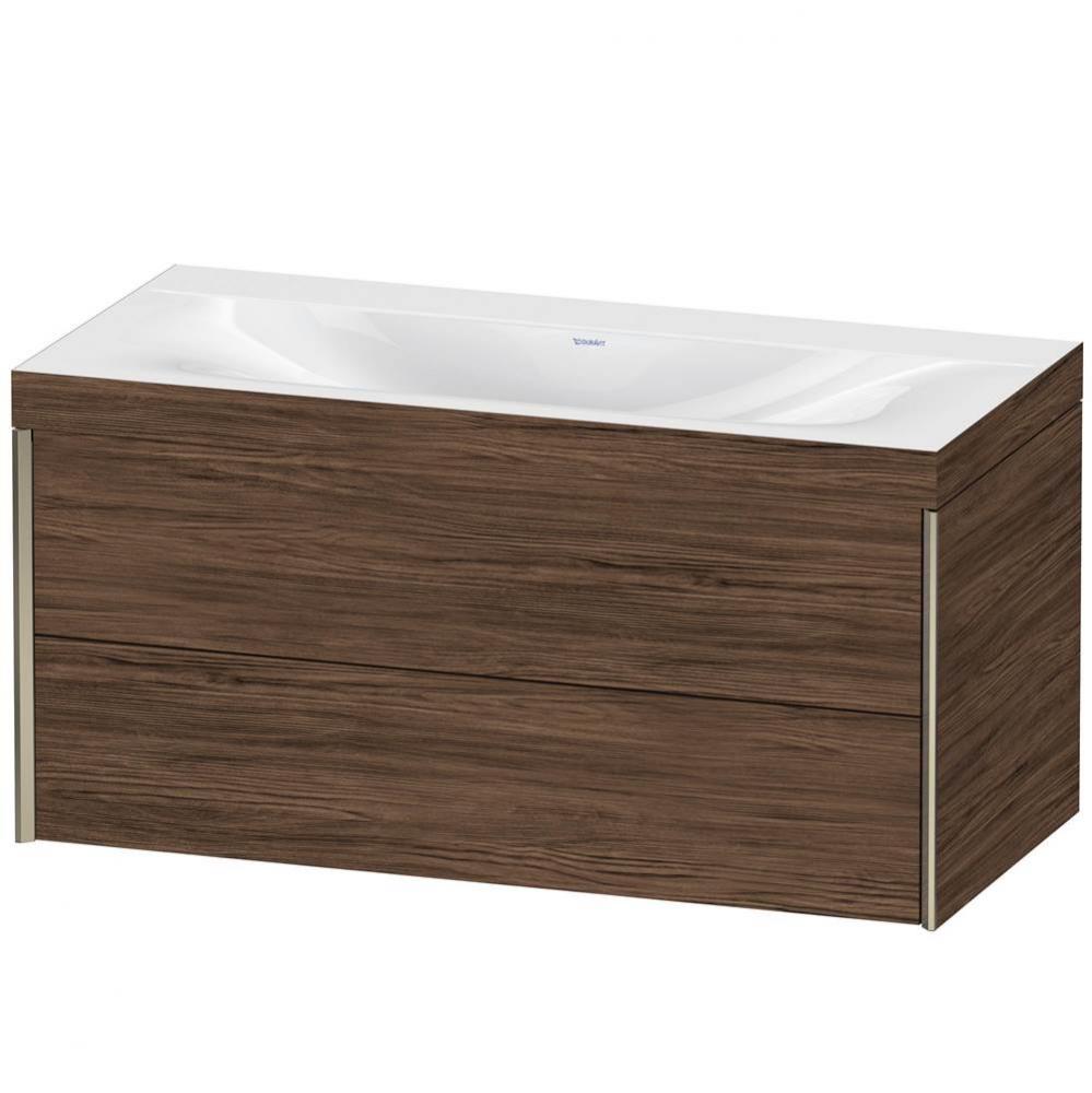 Duravit XViu Two Drawer C-Bonded Wall-Mount Vanity Kit Walnut Dark