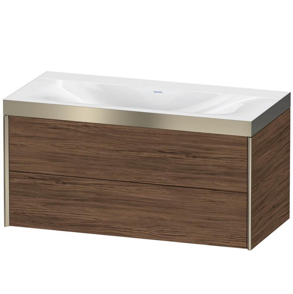 Duravit XViu Two Drawer C-Bonded Wall-Mount Vanity Kit Walnut Dark