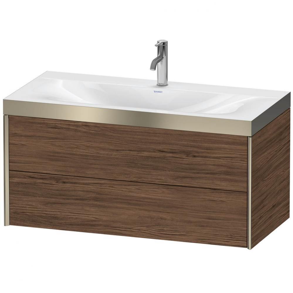 Duravit XViu Two Drawer C-Bonded Wall-Mount Vanity Kit Walnut Dark