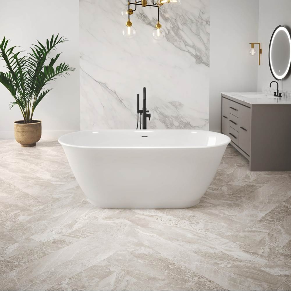 ARIA STONE CALLA TUB, 62 X 29, MATTE WHITE EXT & GLOSS INT