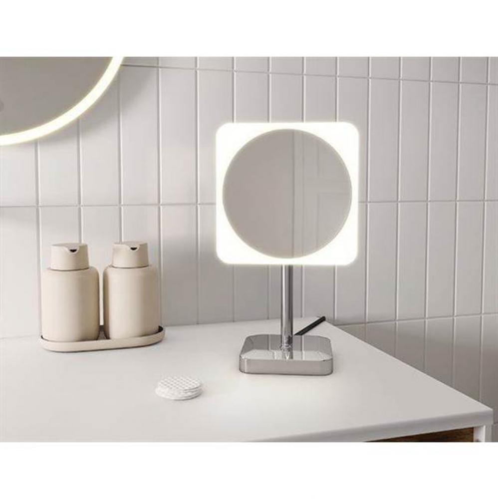 VIZO MAKEUP MIRROR/FREE STANDING/8''/SR FRAME&SQ MIRROR/BLACK