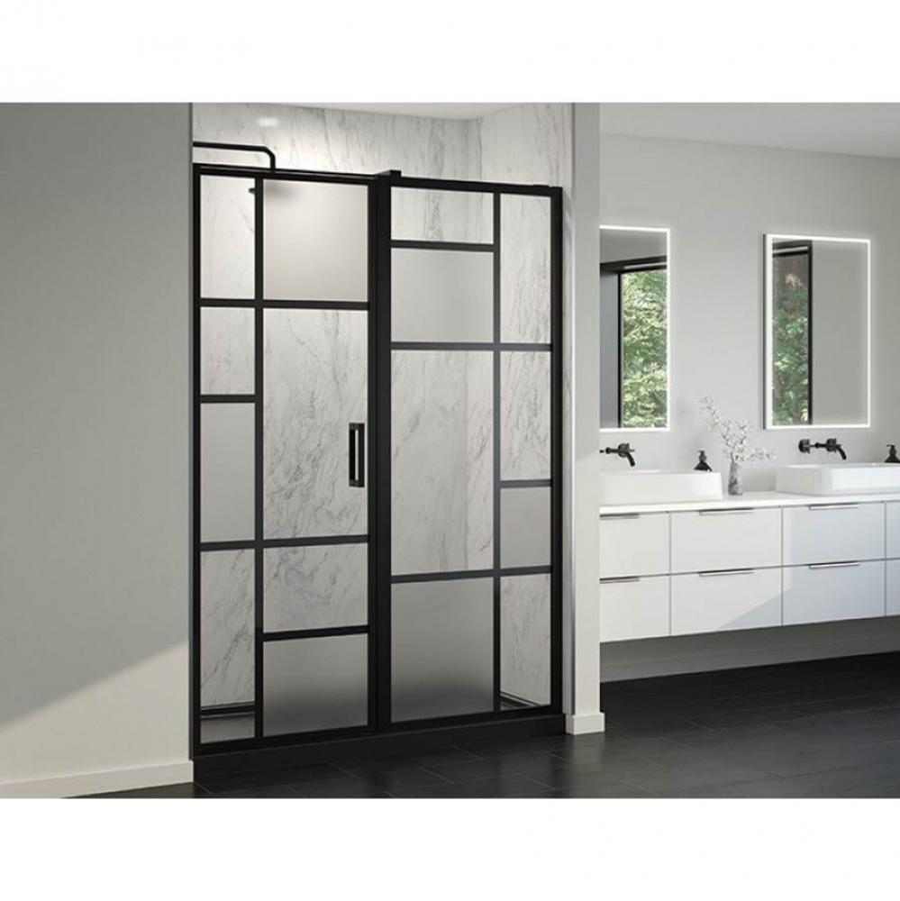 CARO PIVOT DOOR / 60 X 79 /MATTE BLACK / MIST + CLEAR GLASS