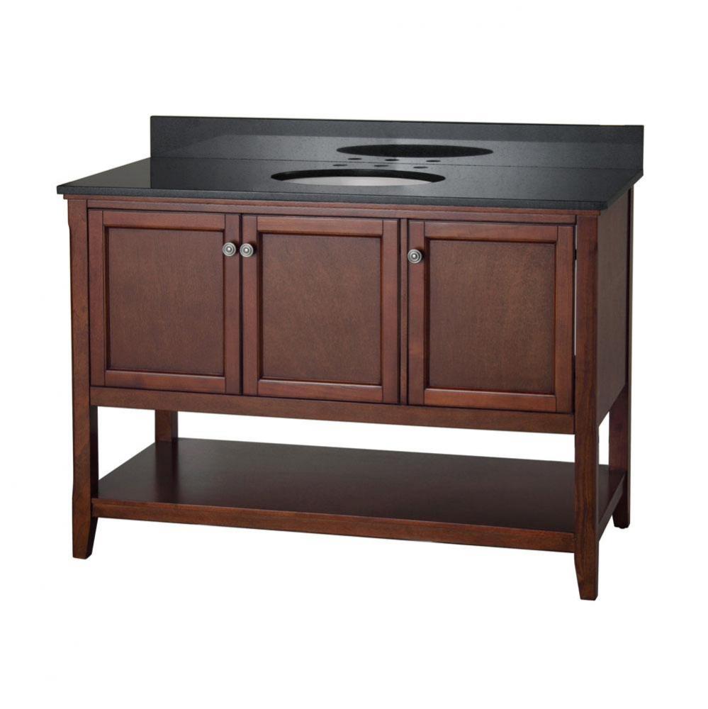 Auguste 48 inch bathroom vanity in chestnut with three doors and open