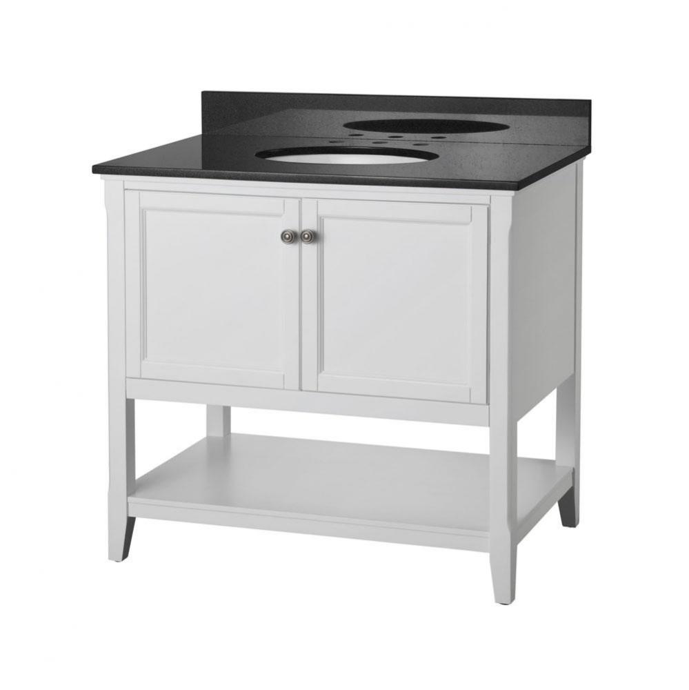Auguste 36 inch bathroom vanity in white with two doors and open