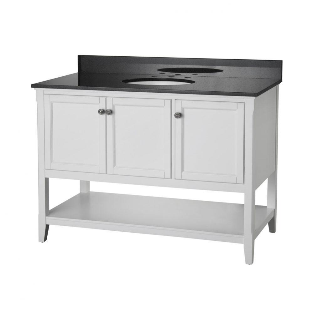 Auguste 48 inch bathroom vanity in white with three doors and open